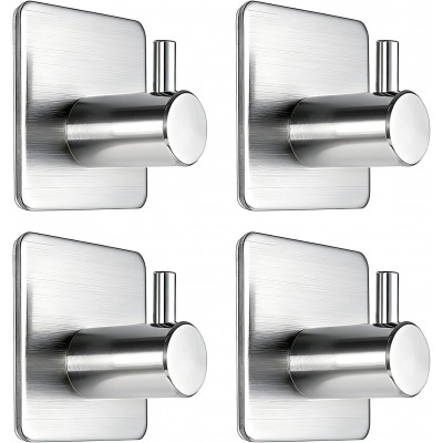 Fotosnow Adhesive Towel Hooks 15lbs Heavy Duty Wall Hooks Waterproof Stainless Steel Hanger for Hanging Coat, Hat, Towel Robe Hook Rack Wall Mount- Bathroom and Bedroom 4-Packs 